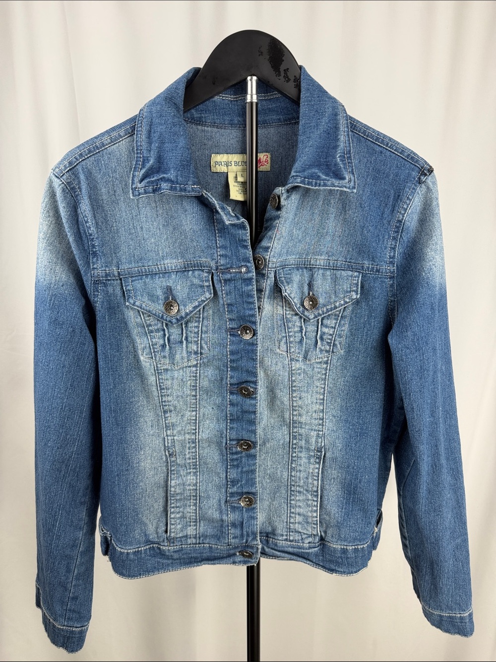 Paris Blues Denim Jean Jacket Women’s Large Stretch Medium Wash